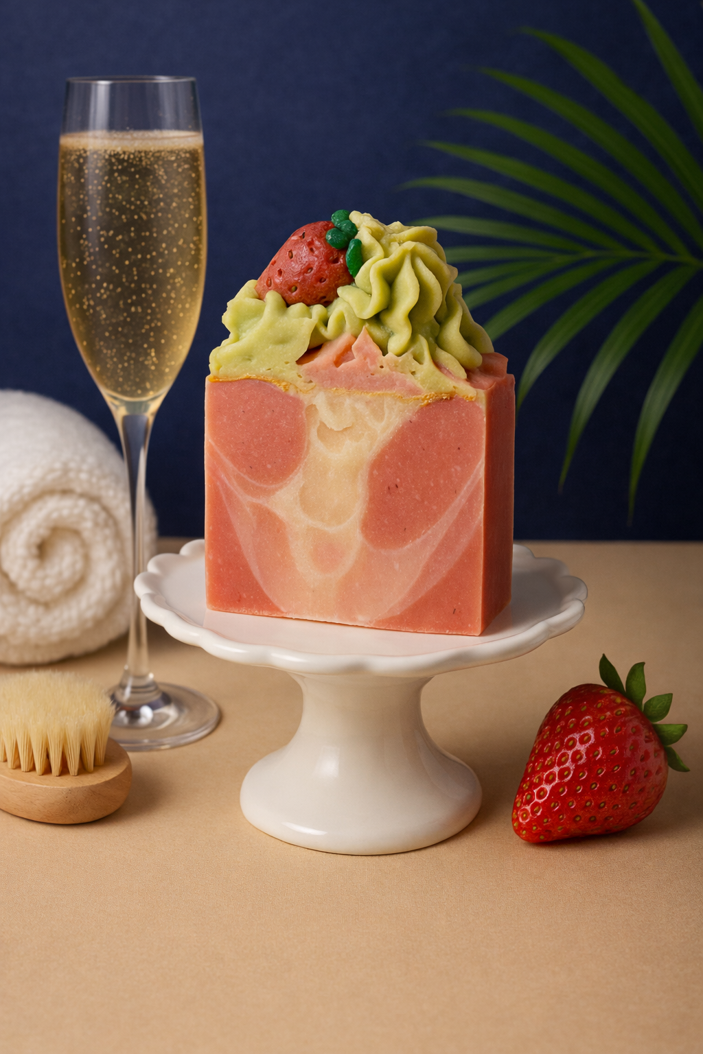 strawberry champagne soap display